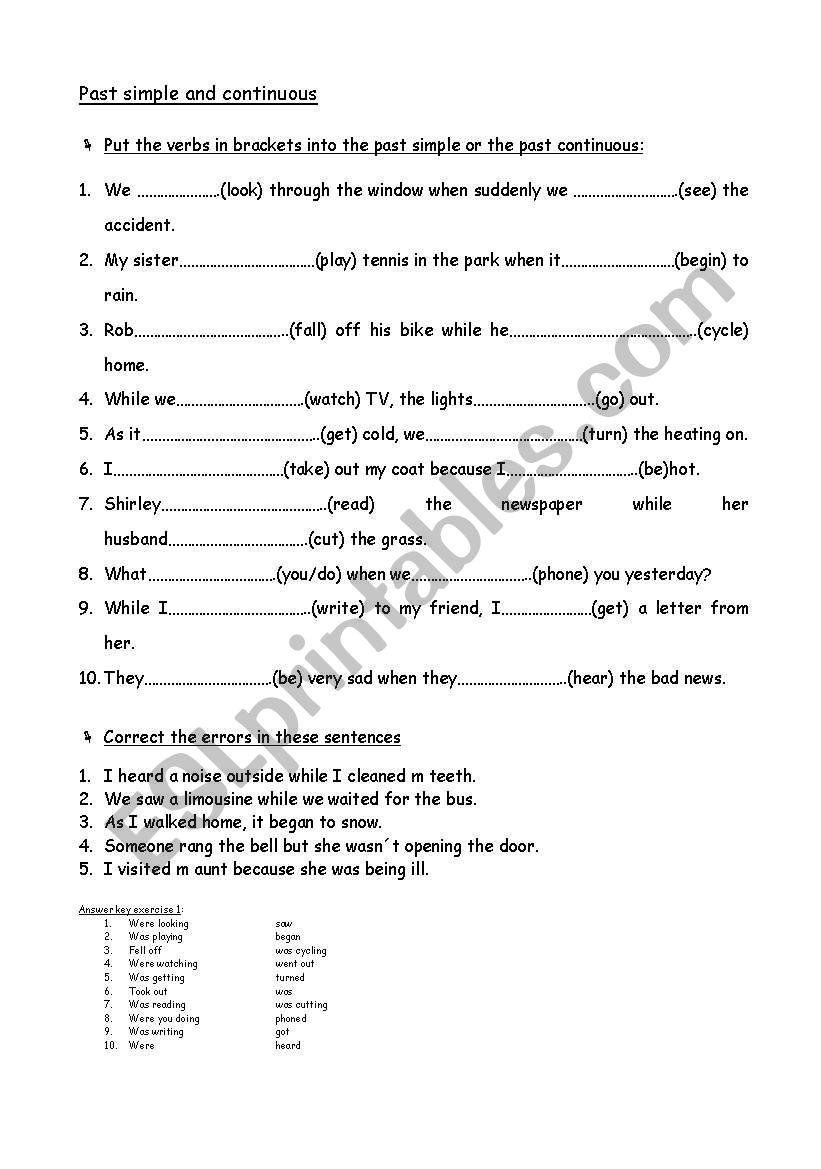 Past simple or continuous worksheet