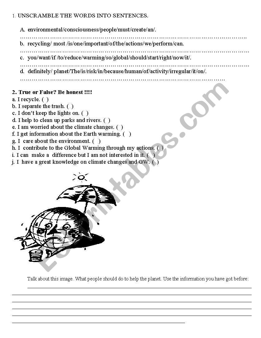 environment  and me  worksheet