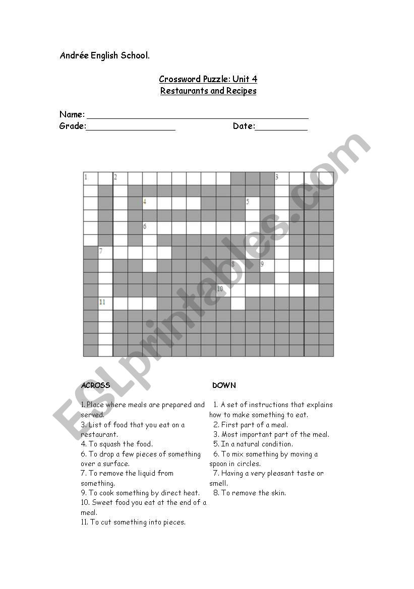crossword puzzle  worksheet