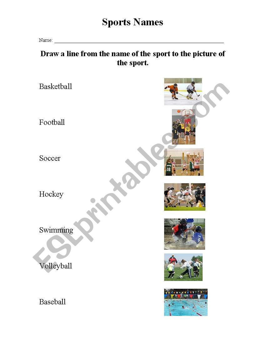 Sports Name Matching worksheet