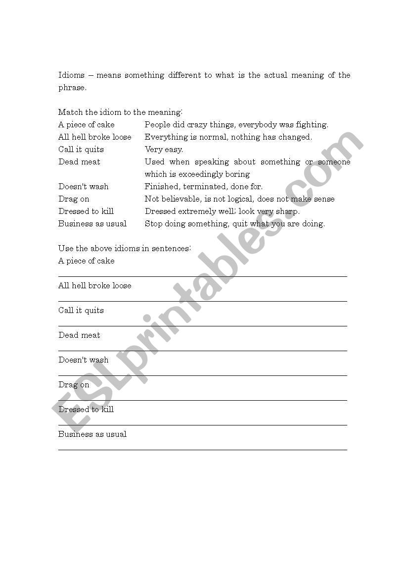 Idioms worksheet