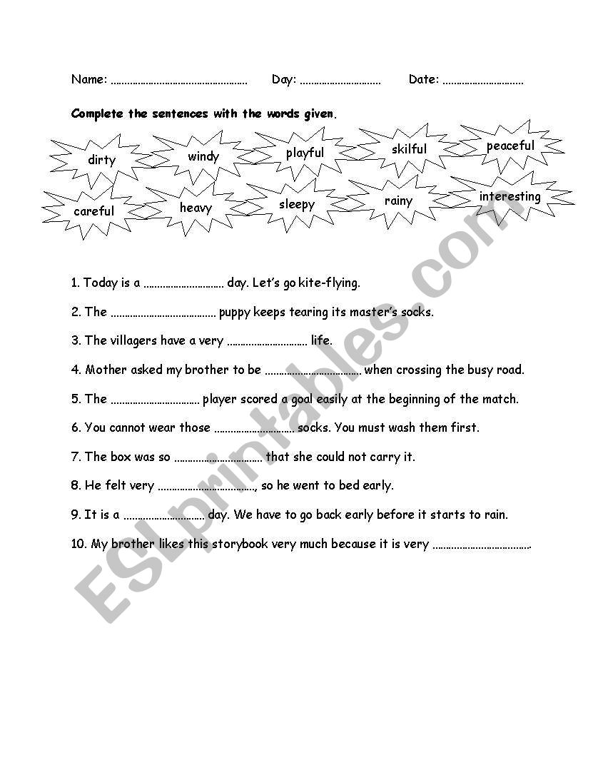 adjectives worksheet