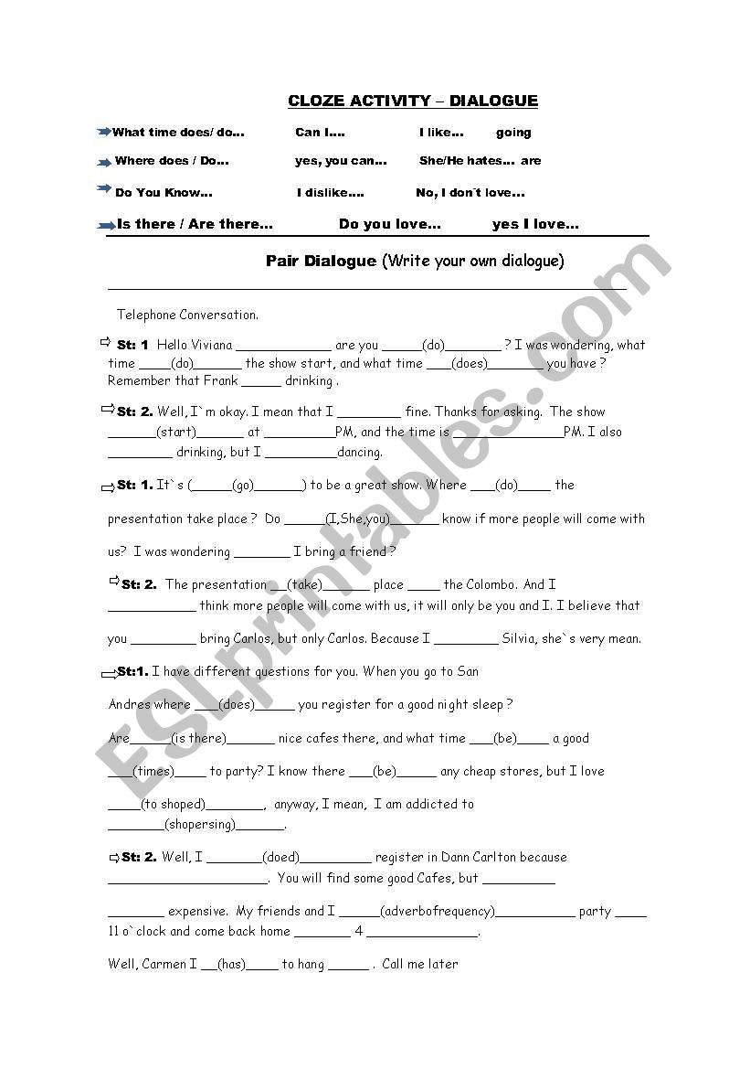 cloze activity present tense worksheet