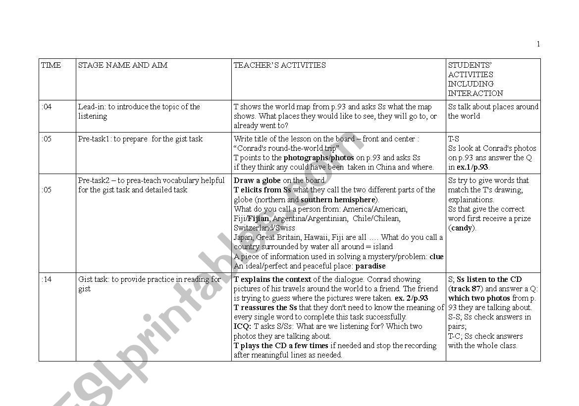 Sample Of Listening Lesson Plan