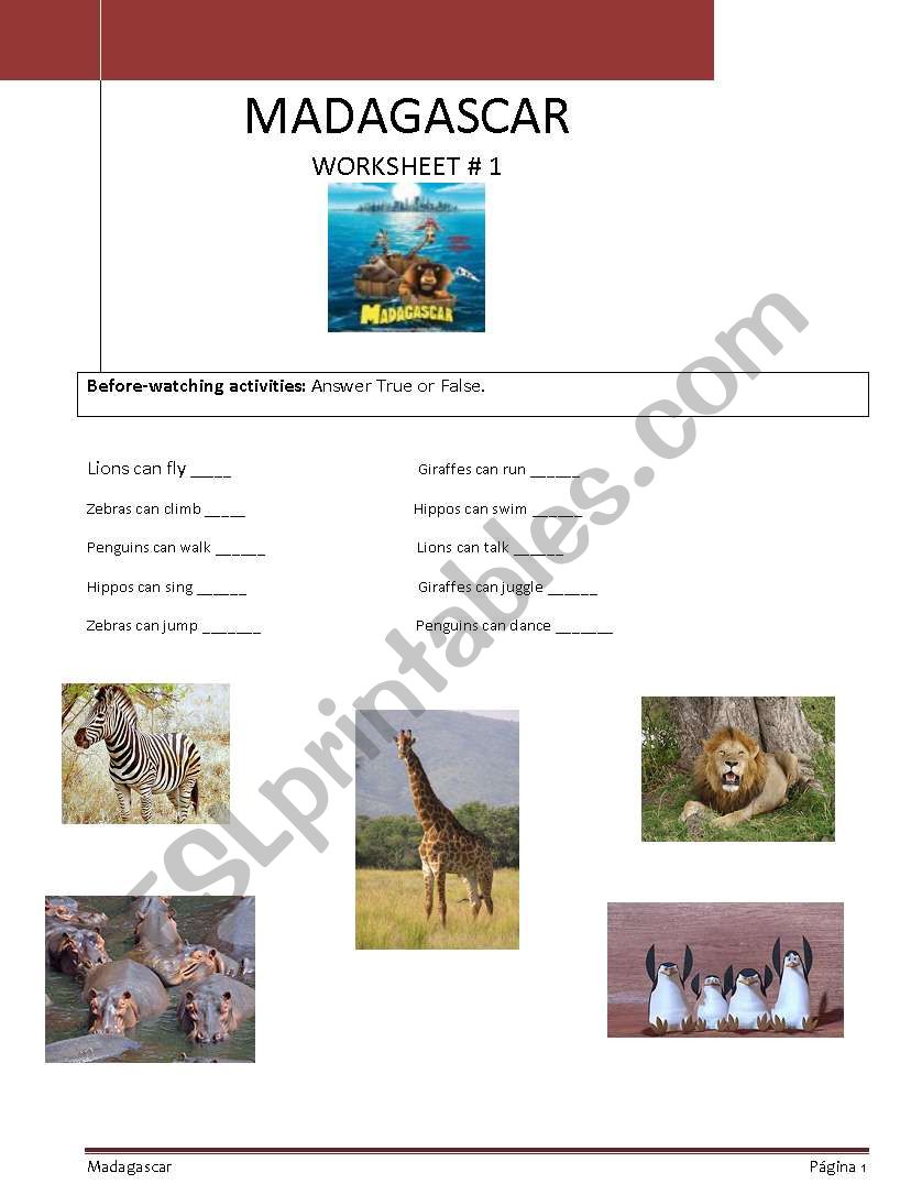 Madagascar worksheet