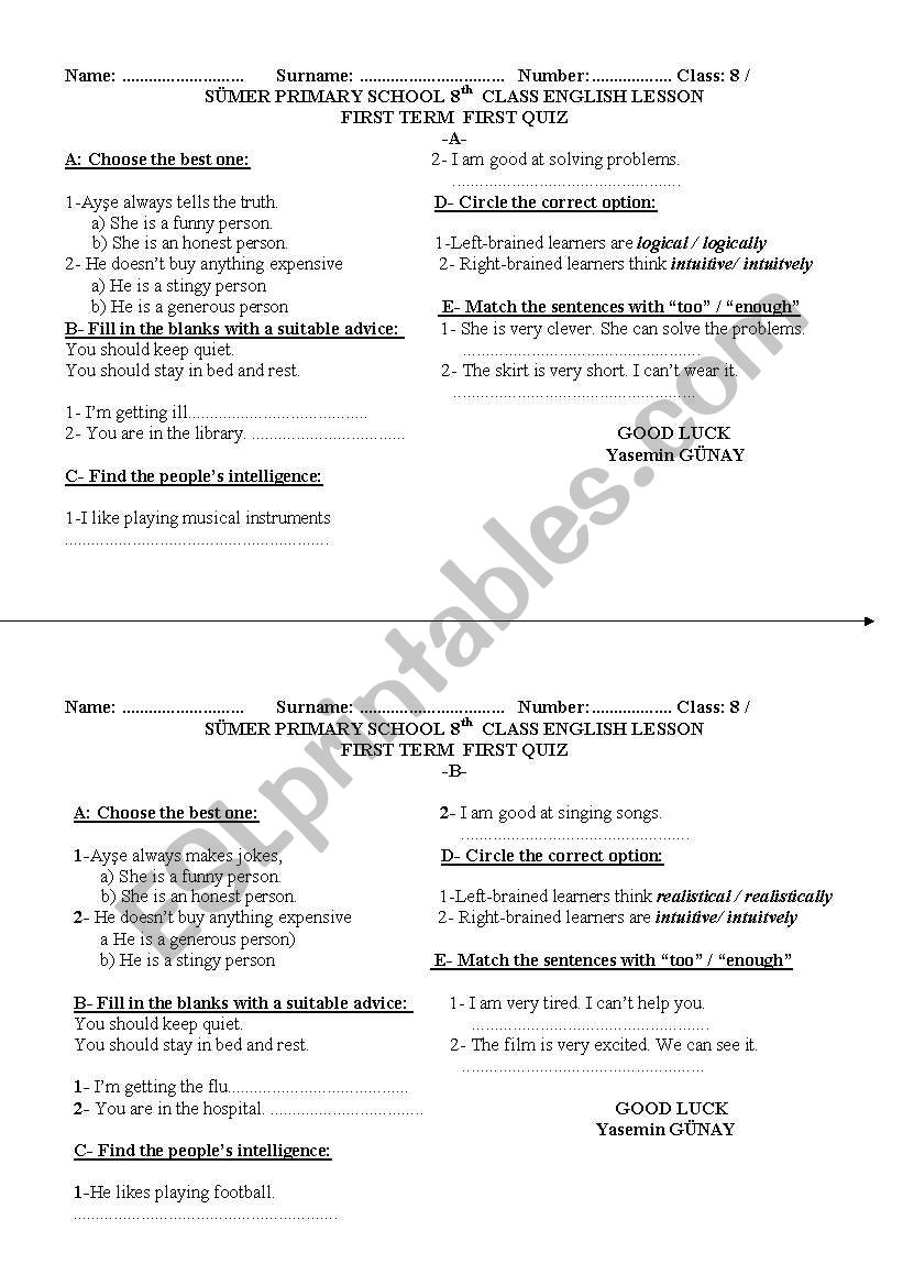 quiz worksheet