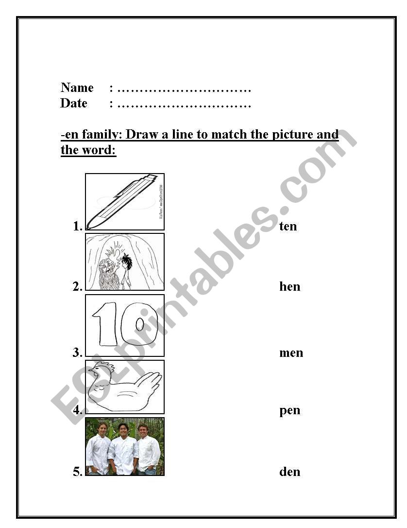 -en word  family 2 worksheet