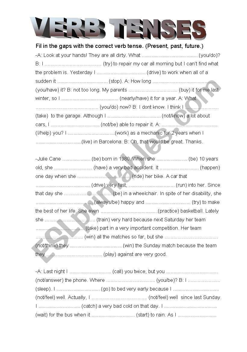 Verb tenses worksheet