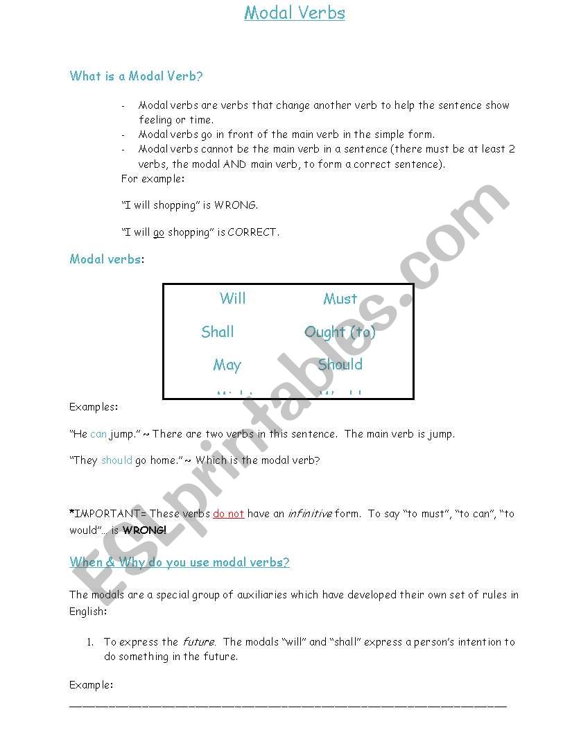 Modal verbs worksheet