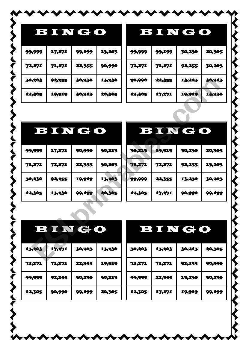 bingo numbers 10 000 100 000 esl worksheet by flo2106