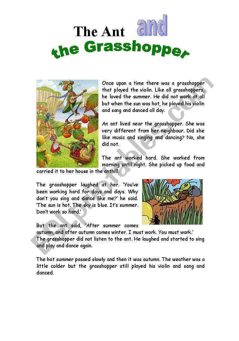 The Ant and the Grasshopper worksheet