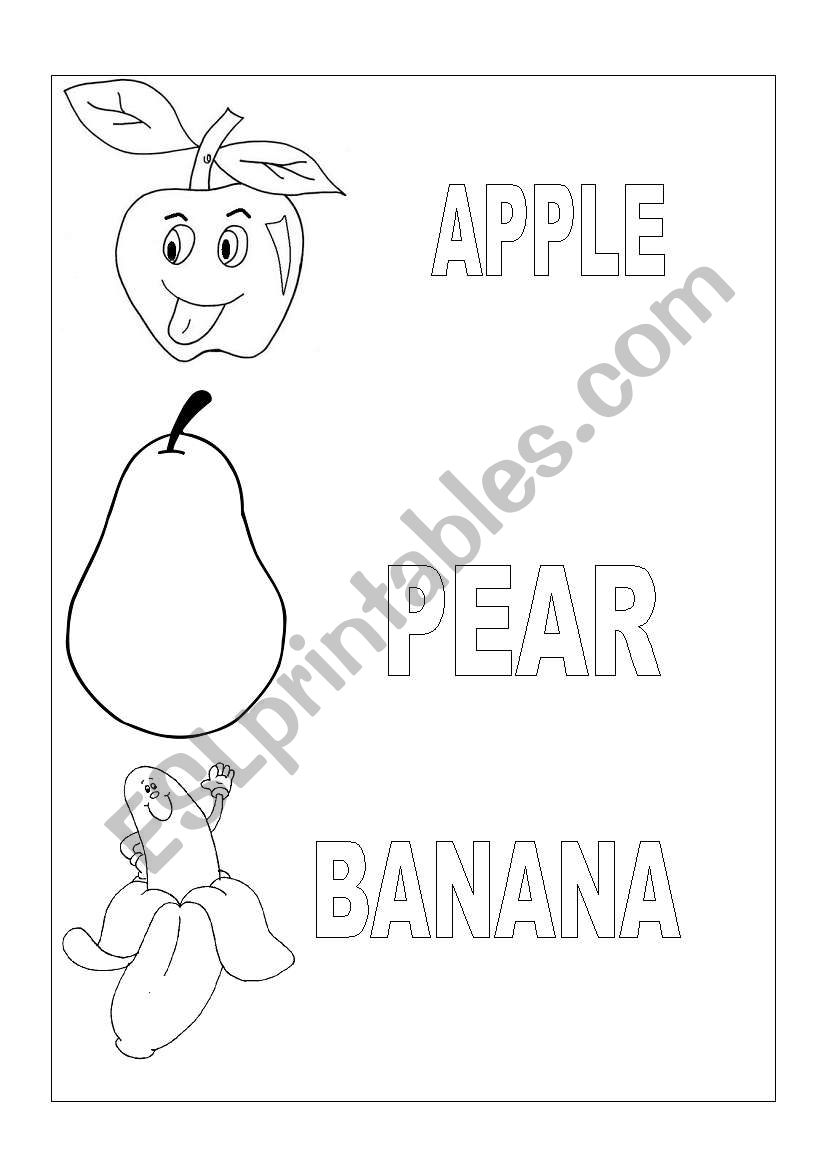 Fruits for color worksheet