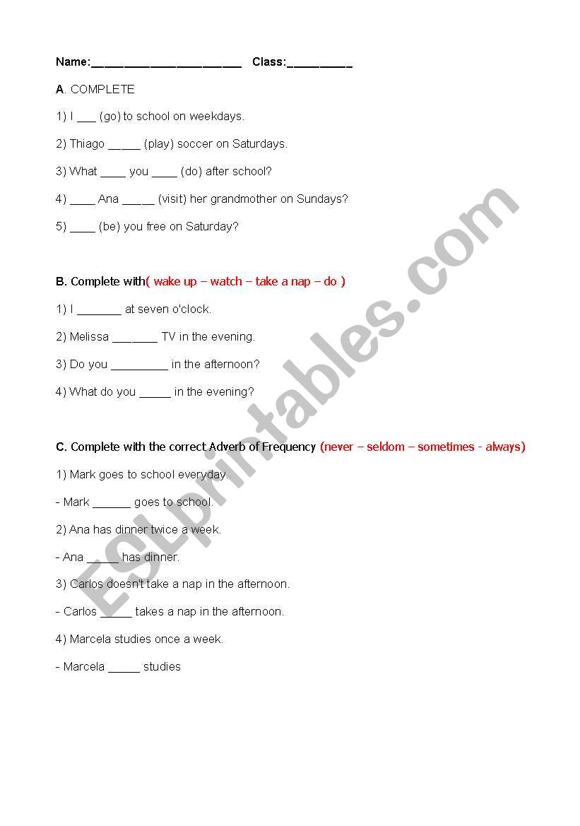 ROUTINE worksheet