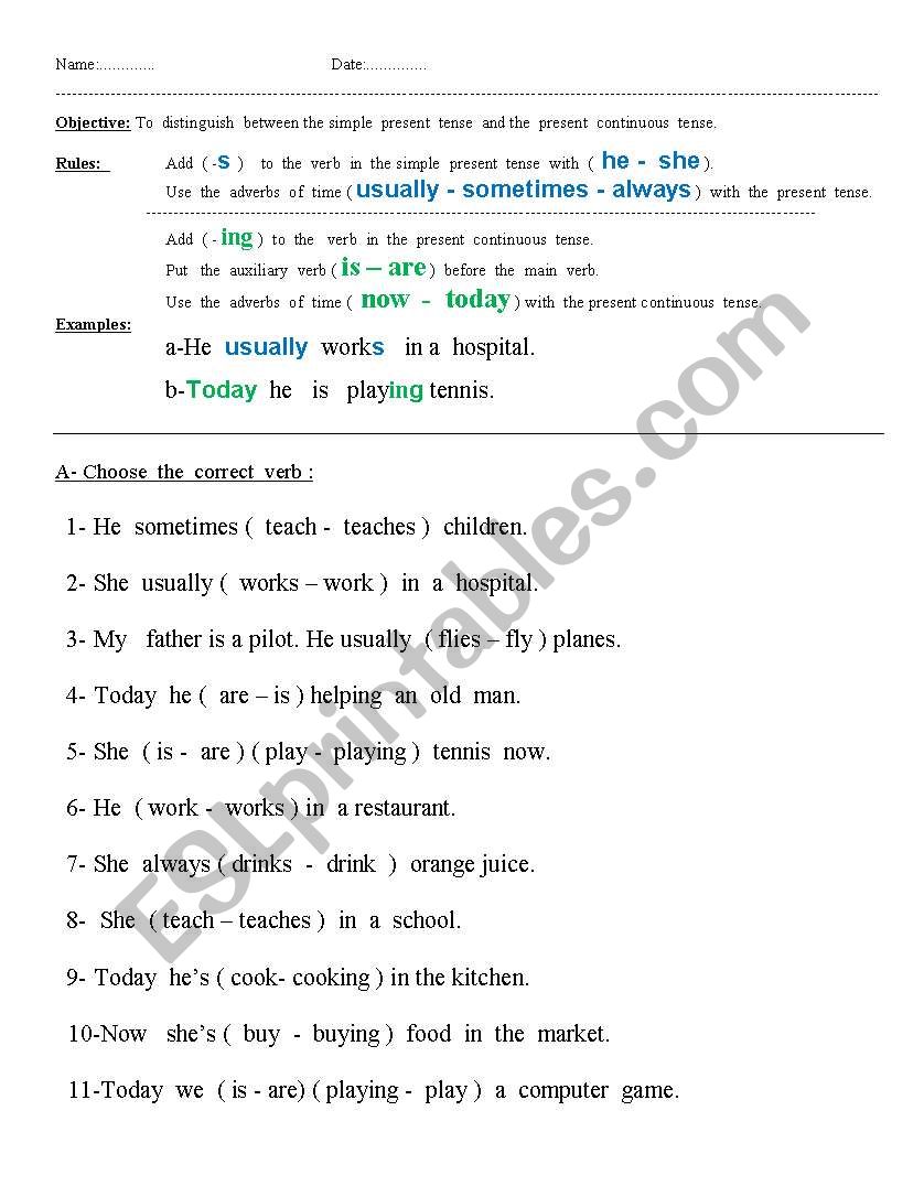 use of present simple and present continuous tense