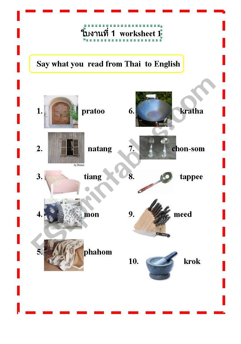 Easy reading english in thai worksheet