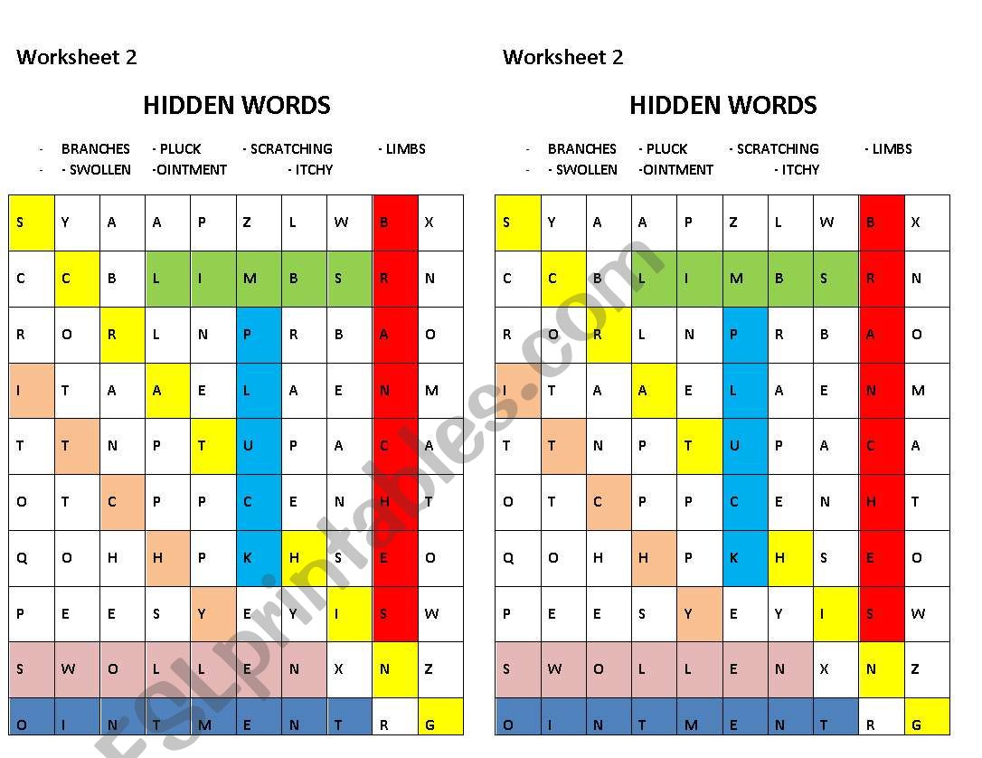 Hidden Words: Vegetables worksheet