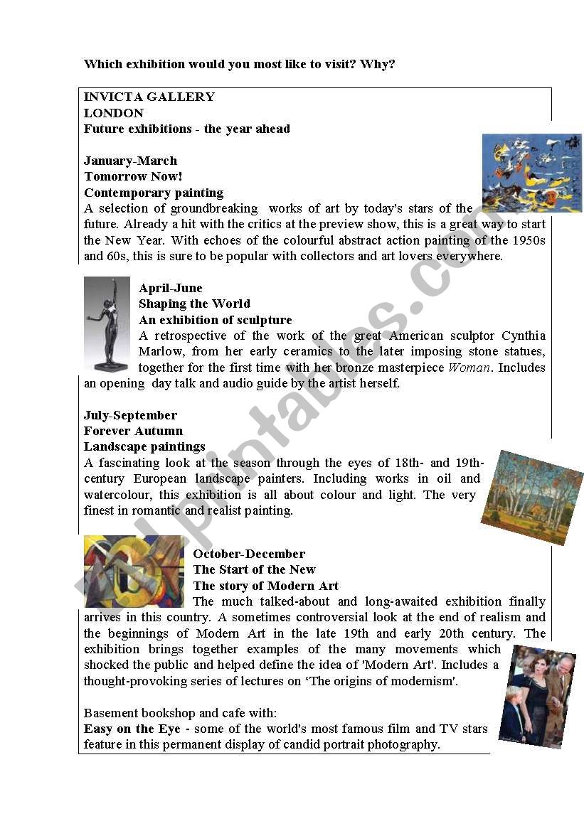 different exhibitions worksheet