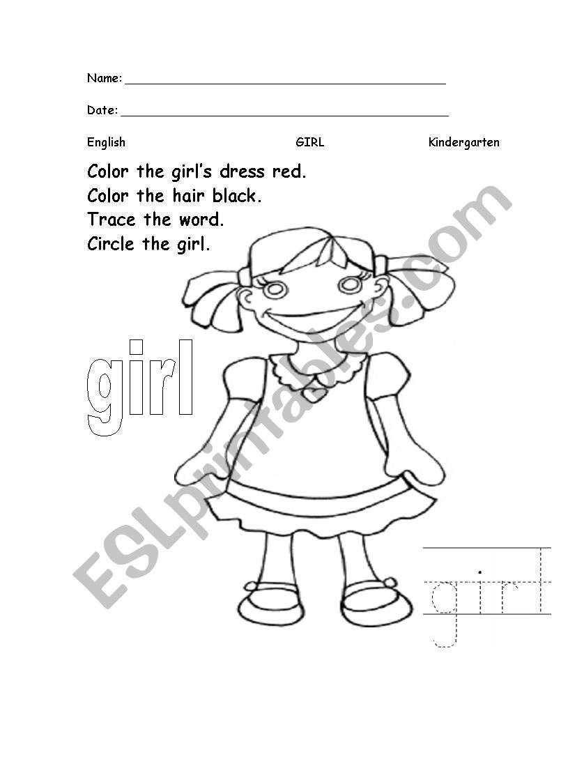 All About Me: Girl worksheet