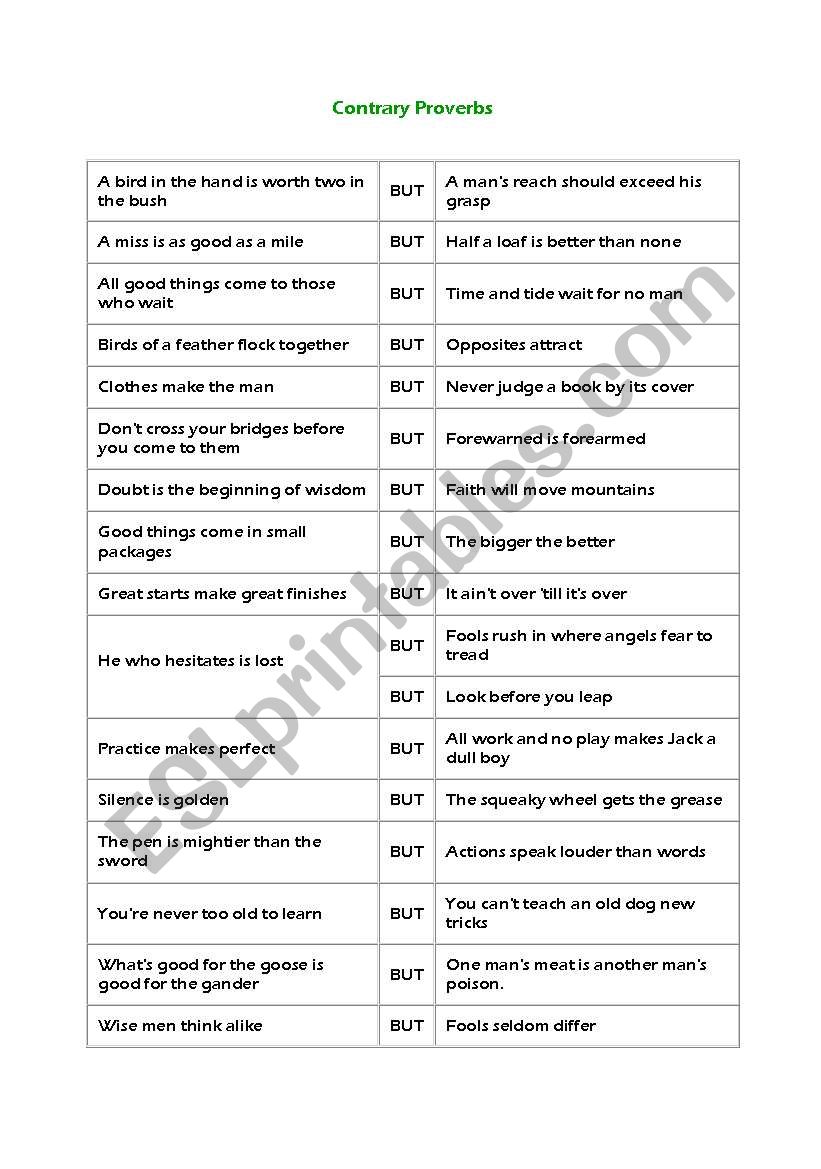 contrary proverbs worksheet