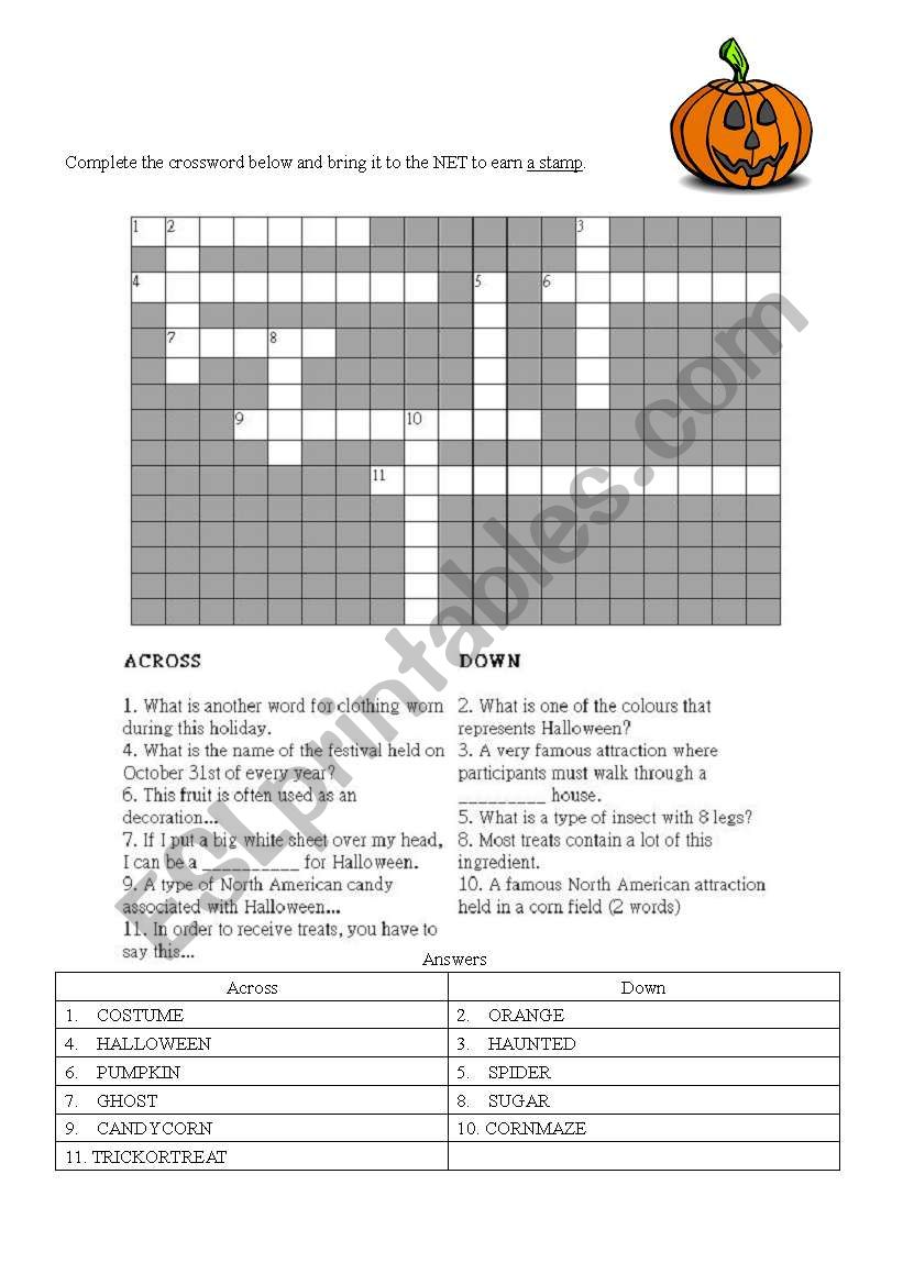 Halloween Crossword worksheet