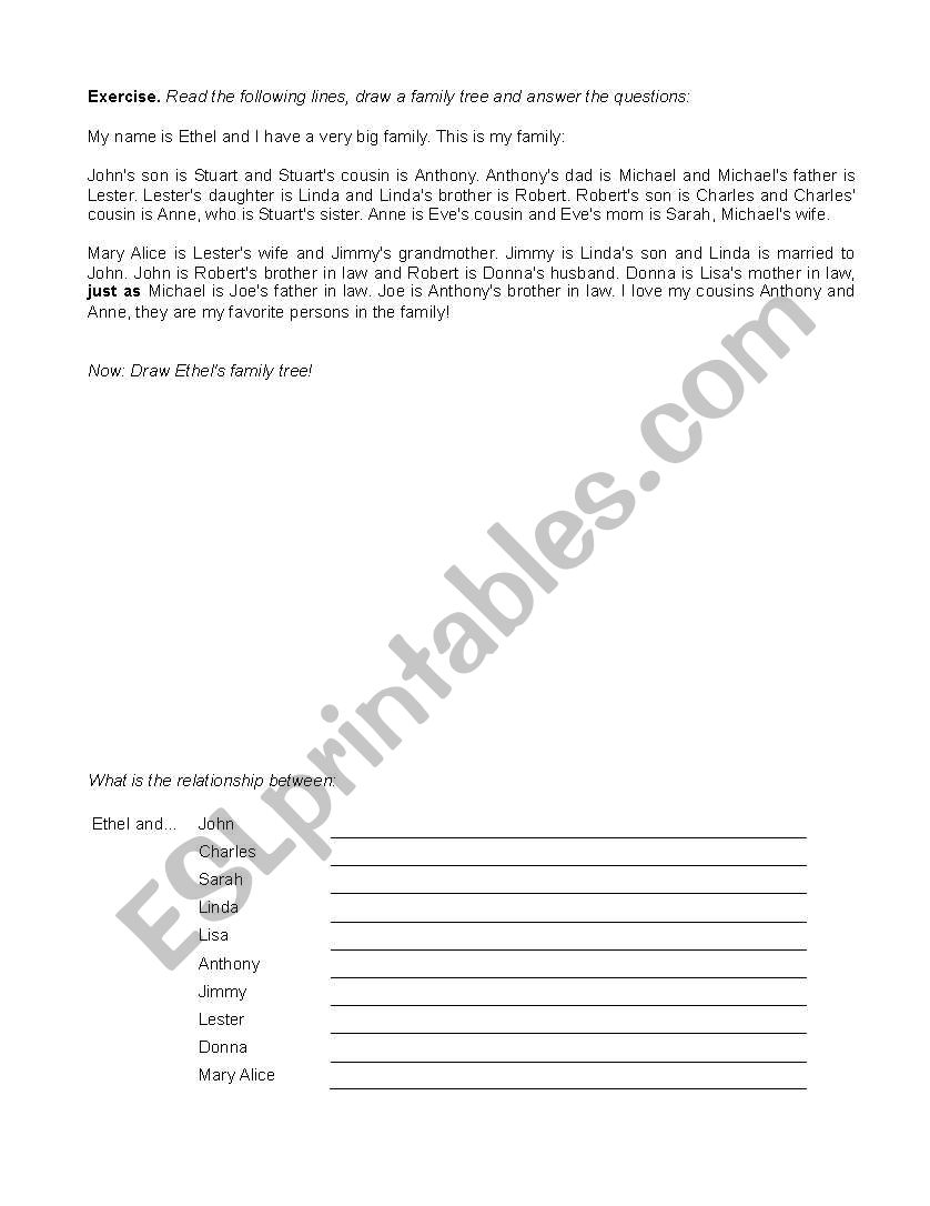 Family Tree worksheet