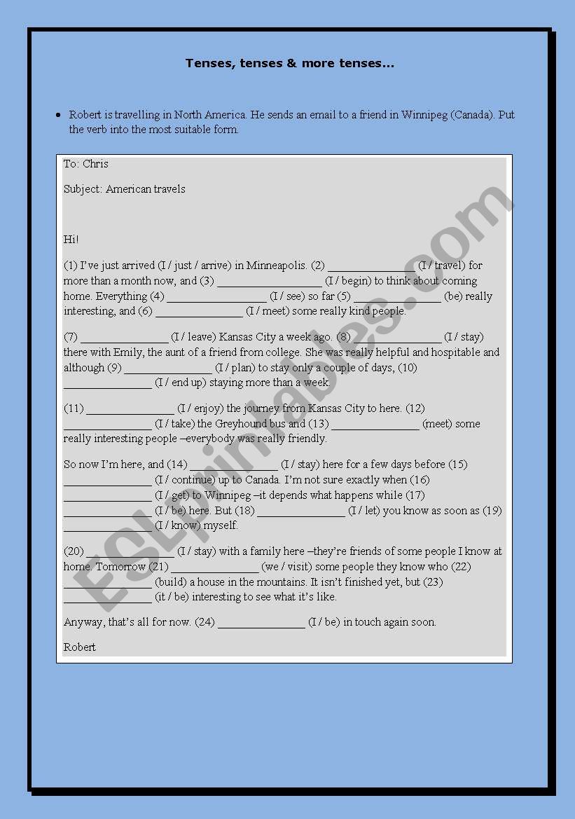 Tenses, tenses & more tenses worksheet