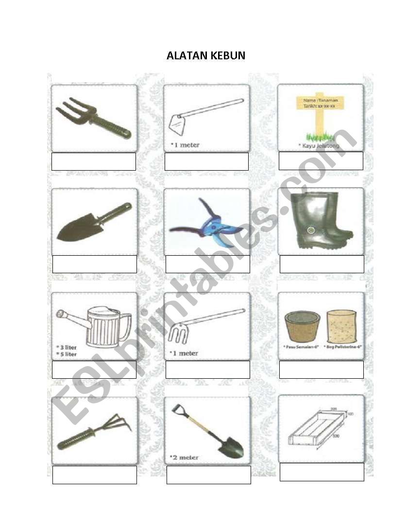 gardening tools worksheet