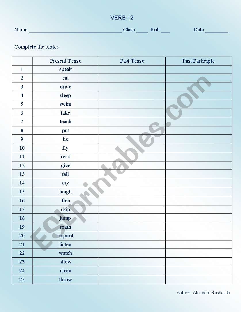 VERB 2 worksheet