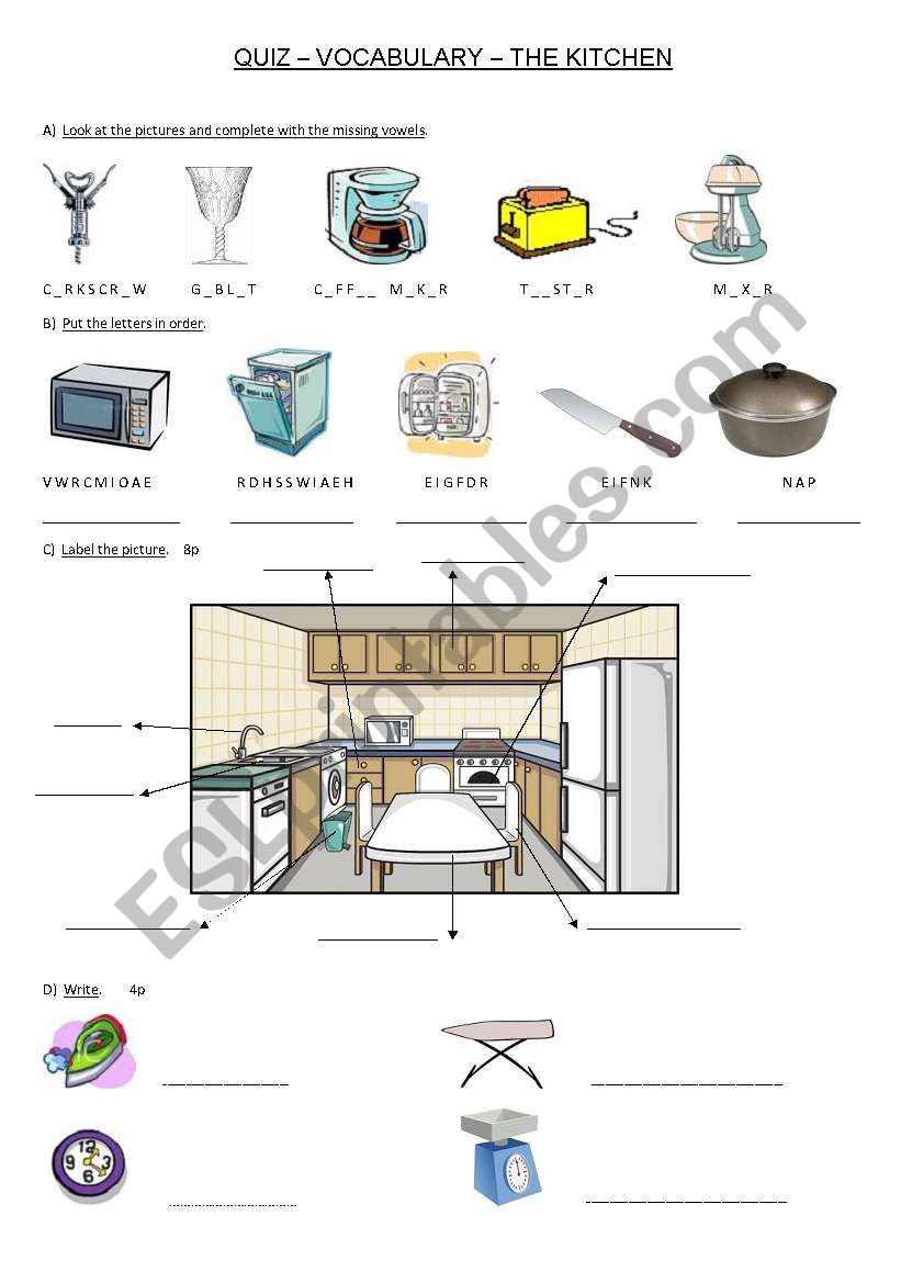 Kitchen vocabulary worksheet