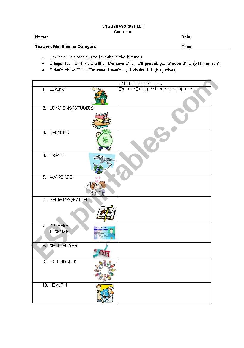 Future Plans worksheet