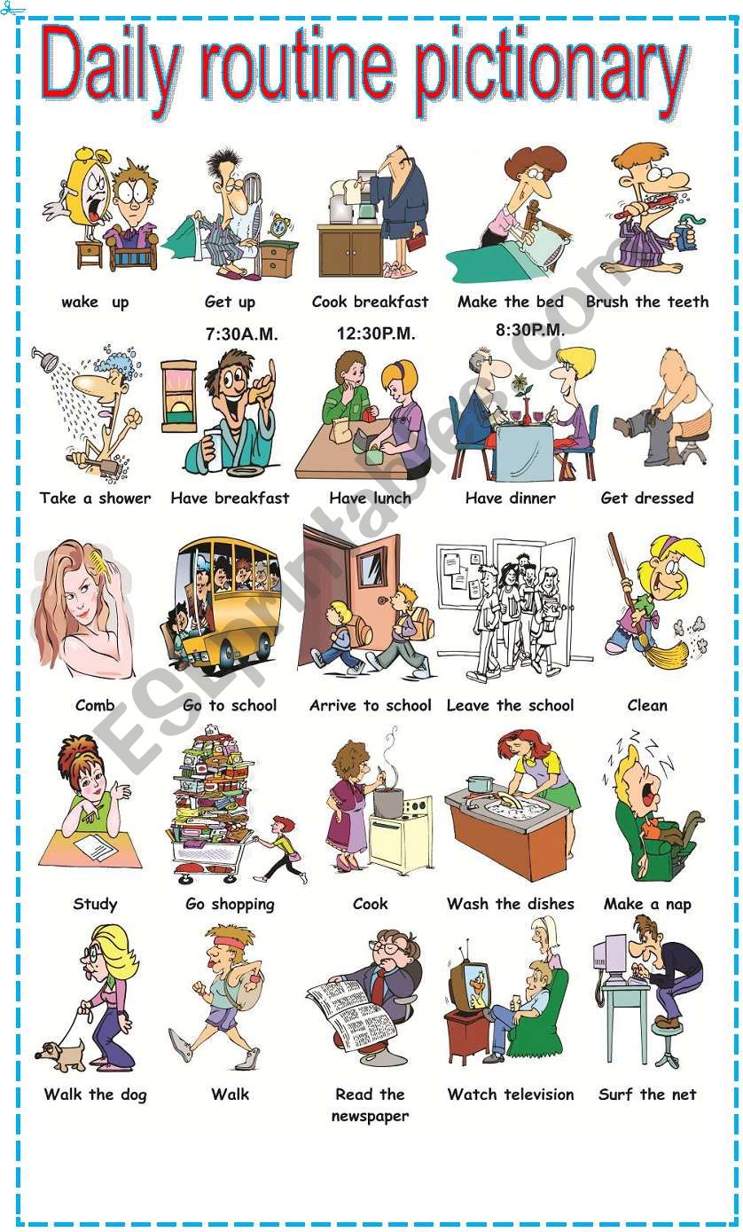 Daily Routine Pictionary ESL Worksheet By Mafaldita2009