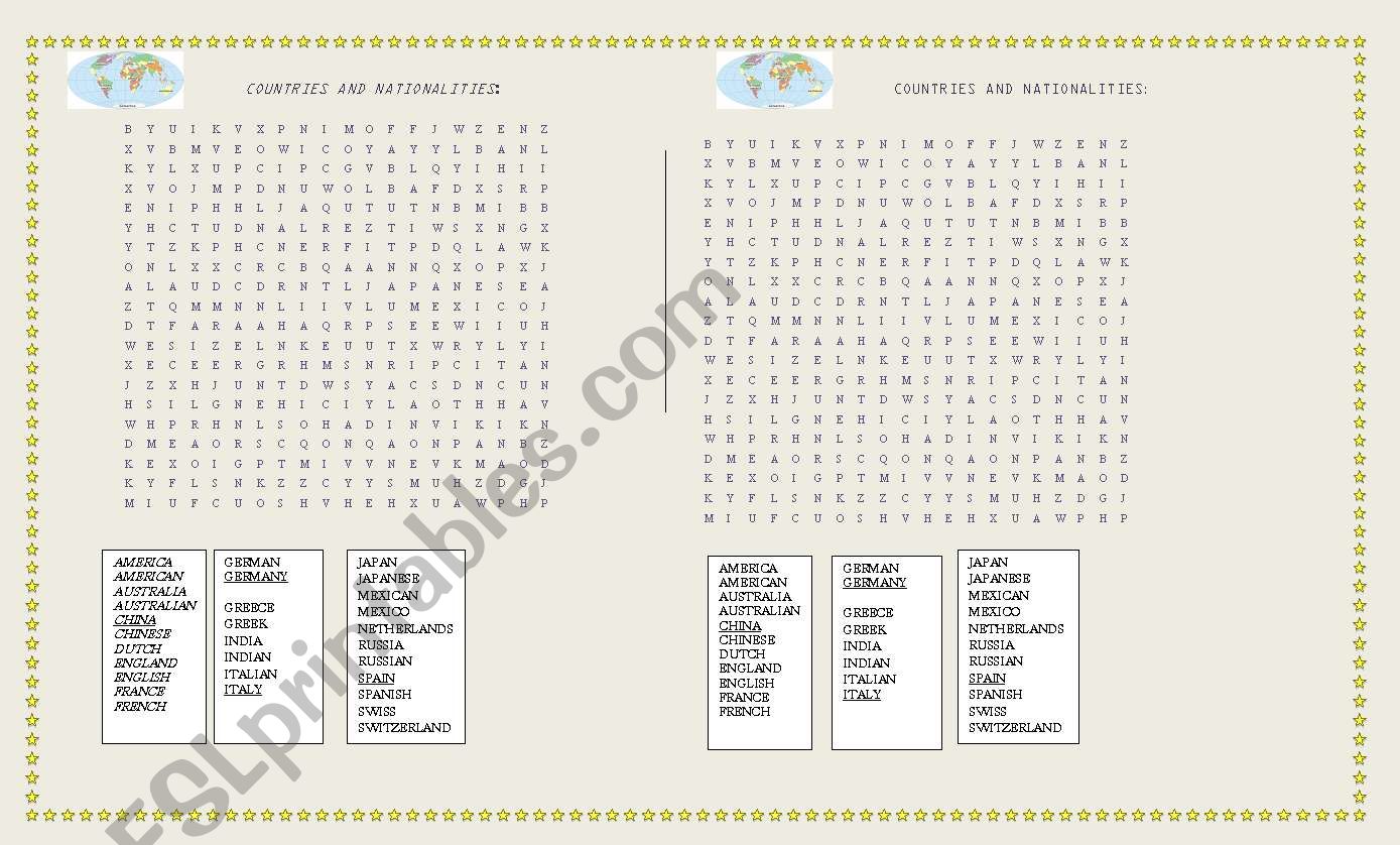 Countries and Nationalities  worksheet