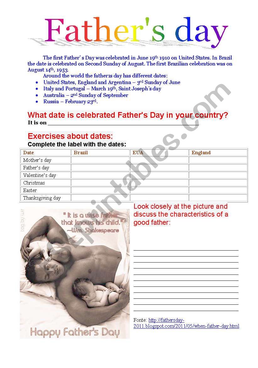 fathers day esl worksheet by jucassol