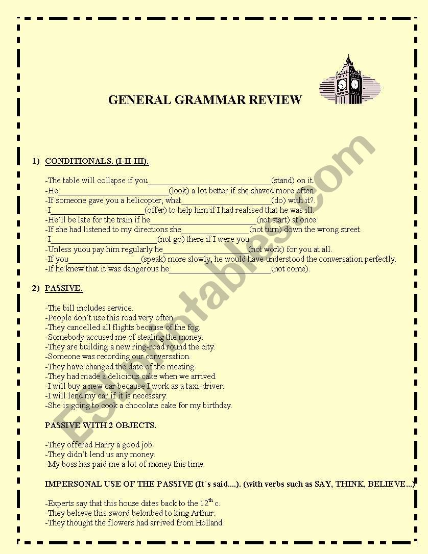 General Grammar Review worksheet