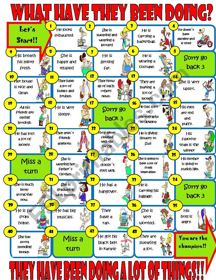 Present Perfect Continuous Board Game ESL Worksheet By Imelda