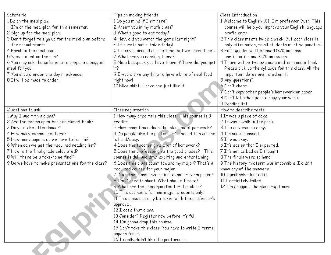 campus english worksheet