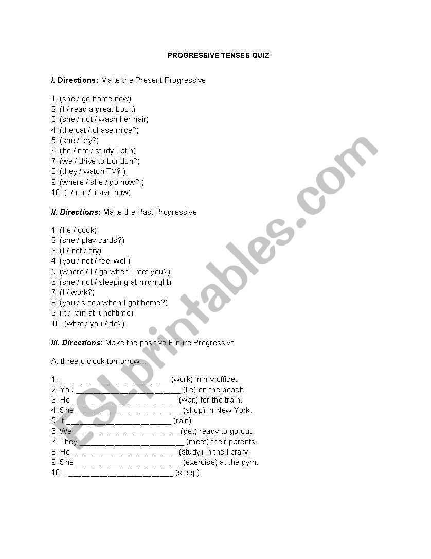 Progressive Tenses worksheet