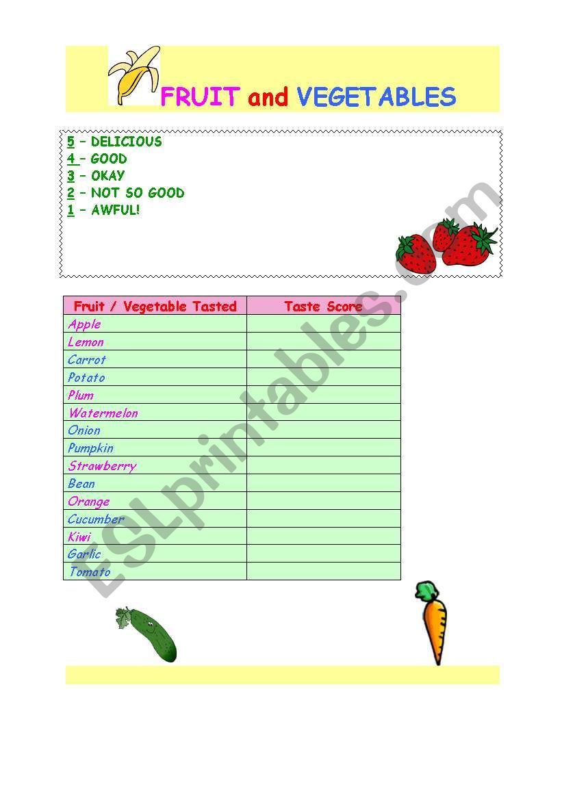 Score a fruit / vegetable worksheet