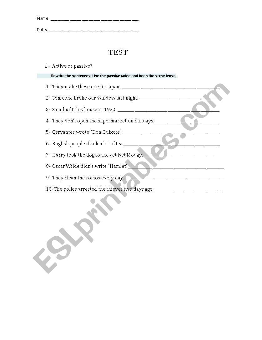 Passive or Active worksheet