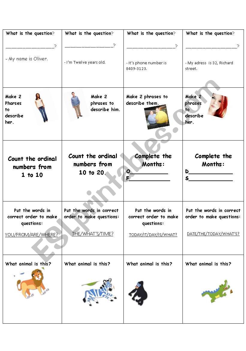 game cards esl worksheet by carladalmas