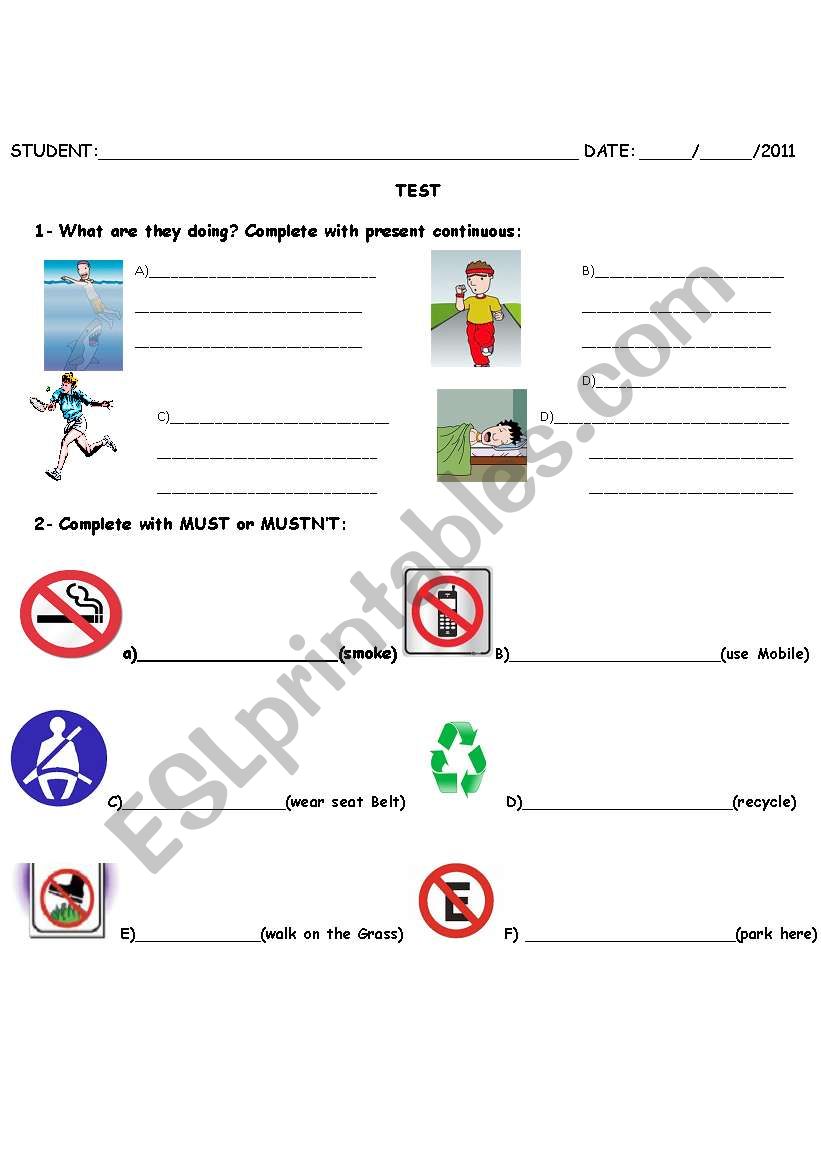 Test Revision worksheet