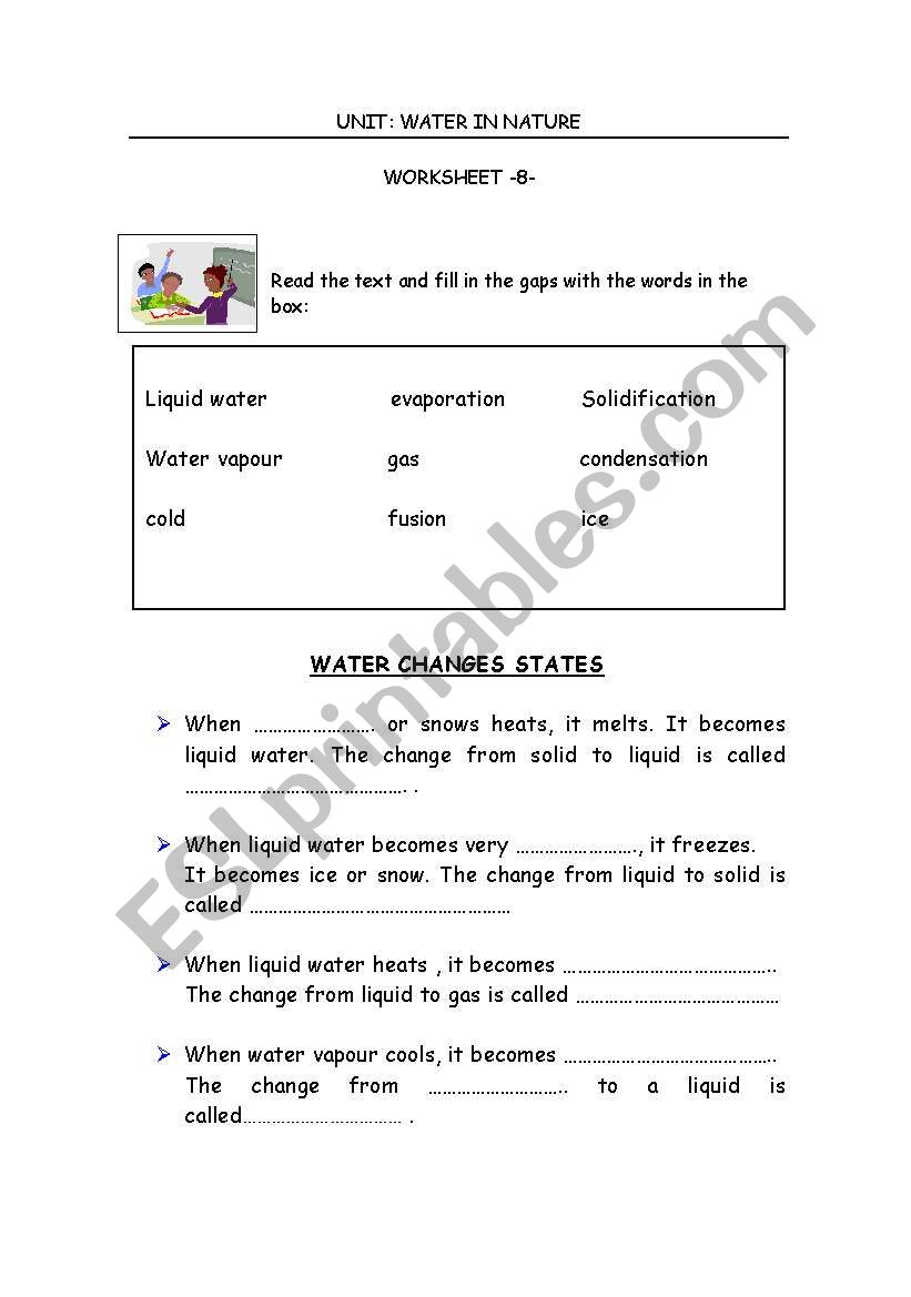 English worksheets: Facts of water in nature