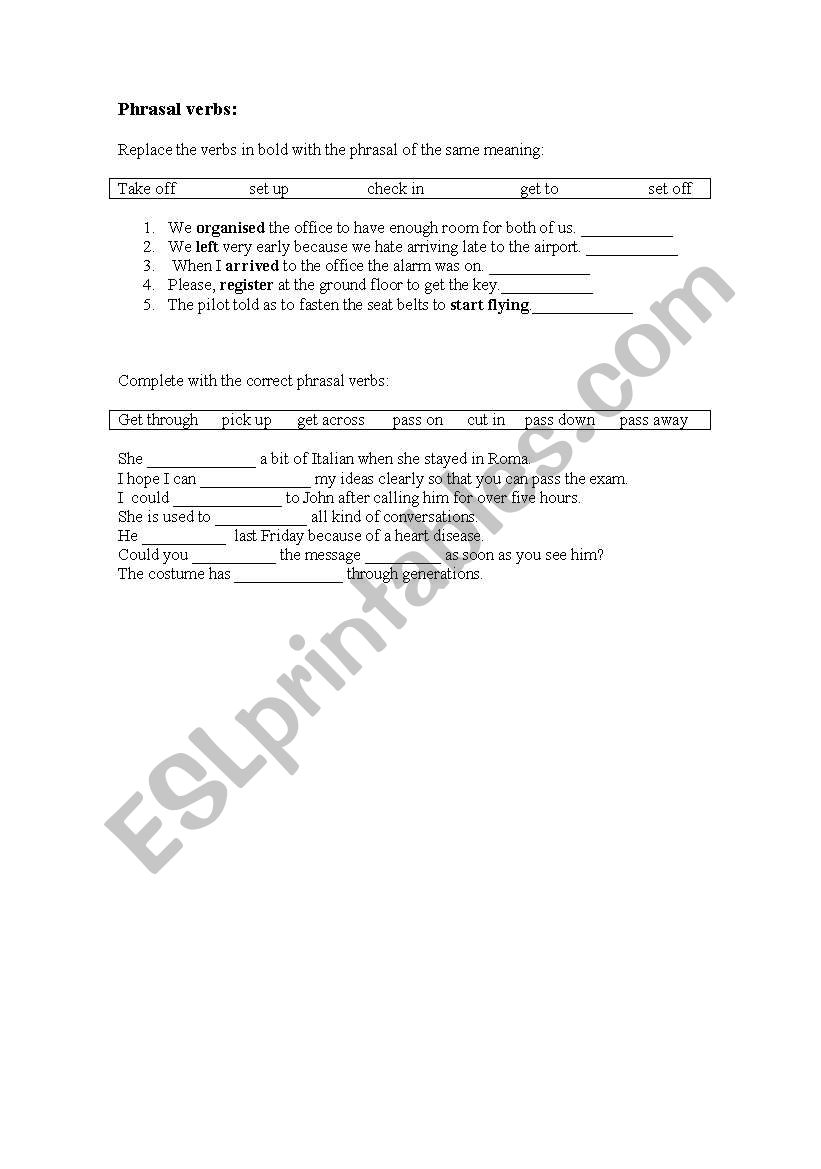 phrasals verbs. worksheet