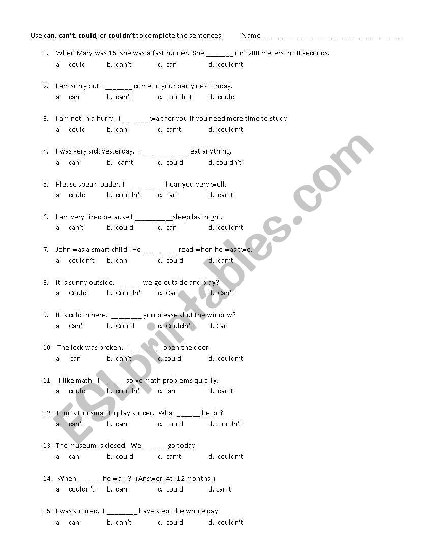 Can or can´t in modal verbs - ESL worksheet by Bervic