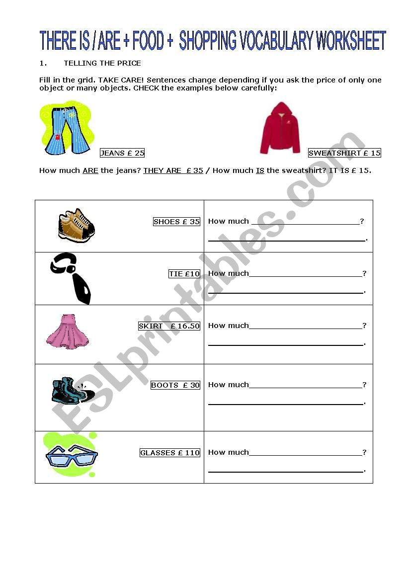THERE IS/ARE + FOOD +SHOPPING VOCABULARY - ESL worksheet by cerix64