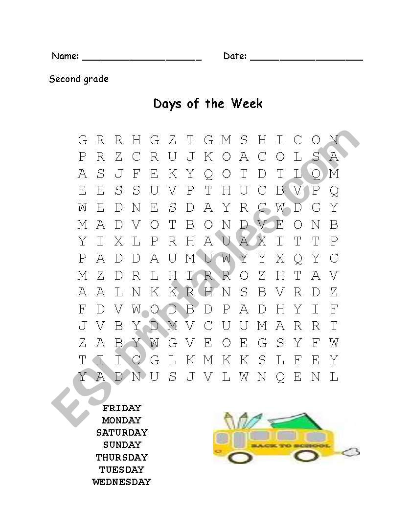 Days Of The Week Word Search ESL Worksheet By Nagie18