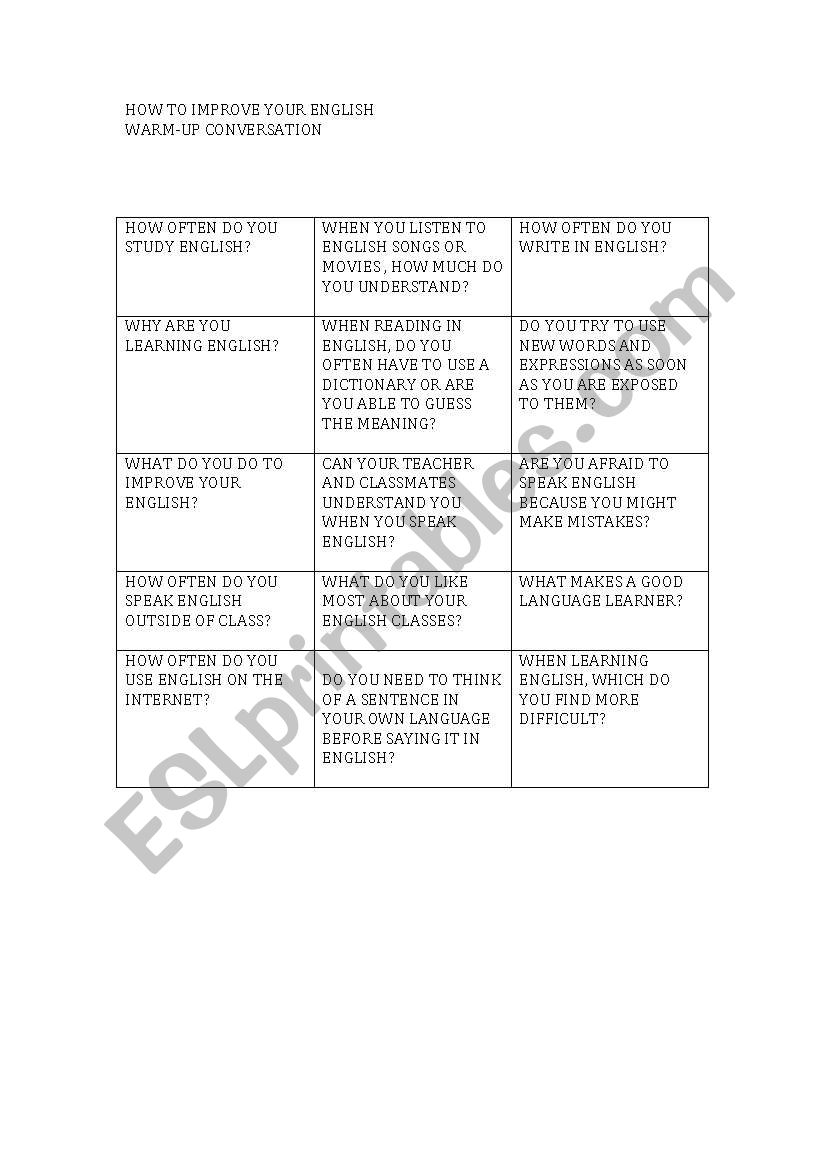 how to improve your English worksheet