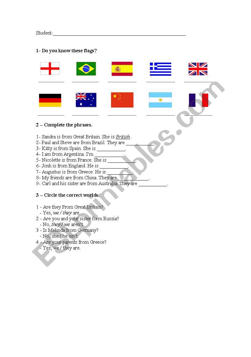 Nationalities and Countries worksheet