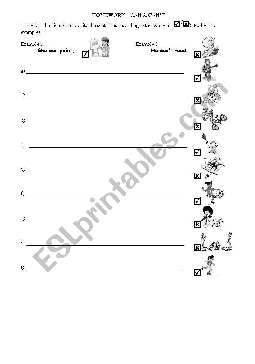 Can /Can´t - ESL worksheet by Renatajacaranda