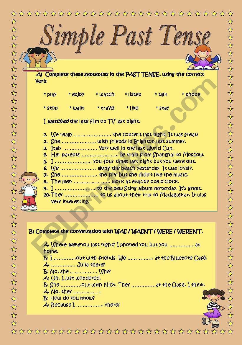 the simple past tense worksheet